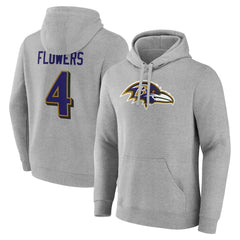 Zay Flowers Baltimore Ravens Icon Player Name & Number Pullover Hoodie - Gray - NFL