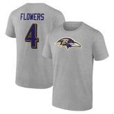 Zay Flowers Baltimore Ravens Icon Player Name & Number T-Shirt - Gray - NFL