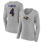 Zay Flowers Baltimore Ravens Women's Icon Player Name & Number Long Sleeve V-Neck T-Shirt - Gray - NFL