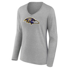 Zay Flowers Baltimore Ravens Women's Icon Player Name & Number Long Sleeve V-Neck T-Shirt - Gray - NFL