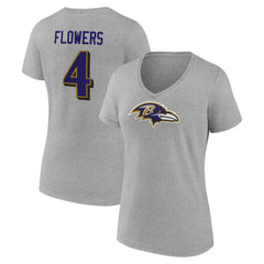 Zay Flowers Baltimore Ravens Women's Icon Player Name & Number V-Neck T-Shirt - Gray - NFL