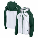 Fanatics Milwaukee Bucks Women's Anorak Raglan Full-Zip Hoodie Jacket White/Hunter Green