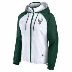 Fanatics Milwaukee Bucks Women's Anorak Raglan Full-Zip Hoodie Jacket White/Hunter Green