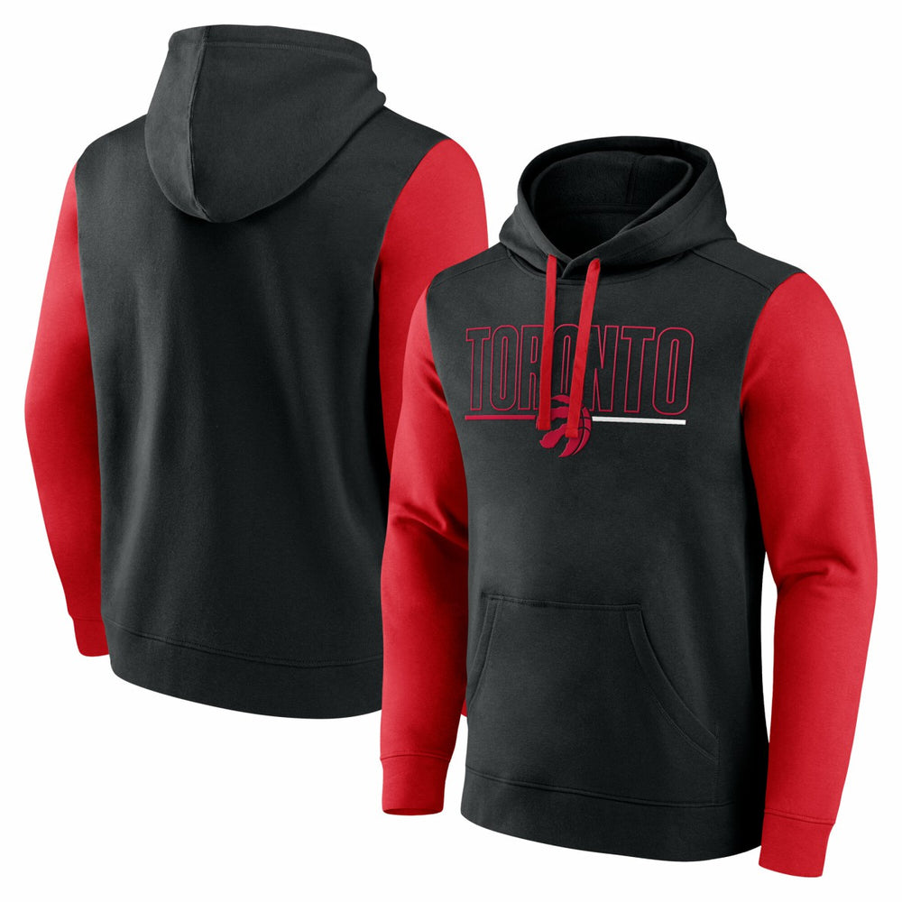 Toronto Raptors Logo Athletic Outline Colorblock Pullover Hoodie Black