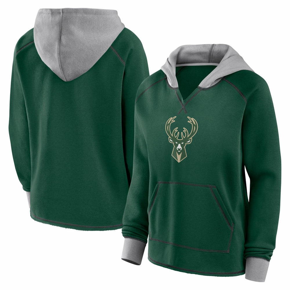 Milwaukee Bucks Logo Athletic Women's Boom Pullover Hoodie Hunter Green