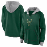 Milwaukee Bucks Logo Athletic Women's Boom Pullover Hoodie Hunter Green
