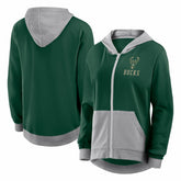 Milwaukee Bucks Logo Athletic Women's Hit It French Terry Full-Zip Hoodie Hunter Green