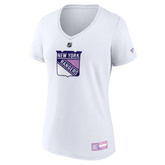 New York Rangers Fanatics Women's 2024 Hockey Fights Cancer V-Neck T-Shirt - White | Fanatics sale