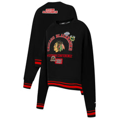 Chicago Blackhawks Pro Standard Women's Area Code Cropped Pullover Sweatshirt - Black | NHL sale
