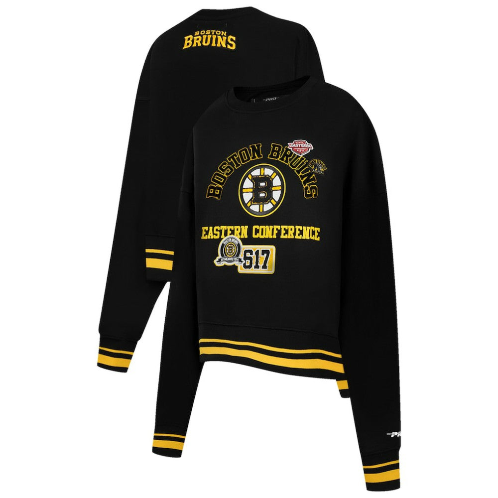 Boston Bruins Pro Standard Women's Area Code Cropped Pullover Sweatshirt - Black | NHL Lifestyle