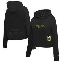 Chicago Blackhawks Pro Standard Women's Jewels Cropped Pullover Hoodie - Black | NHL Clearance