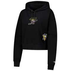 Pittsburgh Penguins Pro Standard Women's Jewels Cropped Pullover Hoodie - Black | NHL Clearance