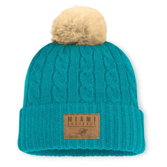 Miami Dolphins Women's Cable Knit Cuffed Hat with Pom - Aqua - Fanatics