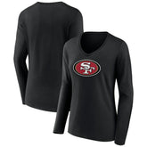 San Francisco 49ers Women's Primary Logo Long Sleeve V-Neck T-Shirt - Black - NFL