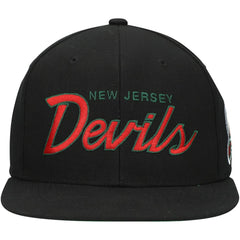 New Jersey Devils Mitchell & Ness Core Team Script 2.0 Snapback Hat - Black | NHL Clearance