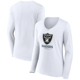 Las Vegas Raiders Women's Team Lockup Long Sleeve V-Neck T-Shirt - White - NFL