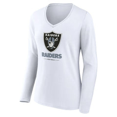 Las Vegas Raiders Women's Team Lockup Long Sleeve V-Neck T-Shirt - White - NFL