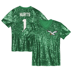 Jalen Hurts Philadelphia Eagles Girls Youth Sequin V-Neck Fashion Jersey - Kelly Green - NFL