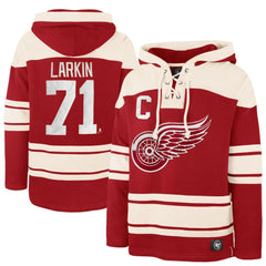 Dylan Larkin Detroit Red Wings '47 Captain Patch Player Name & Number Lacer Pullover Hoodie - Red | 47 brand Lifestyle