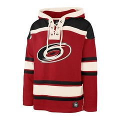 Sebastian Aho Carolina Hurricanes '47 Player Name & Number Lacer Pullover Hoodie - Red | 47 brand near me