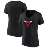 Chicago Bulls Women's Primary Logo V-Neck T-Shirt Black