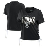 Las Vegas Raiders WEAR by Erin Andrews Women's Lace Up Side Modest Cropped T-Shirt - Black - NFL