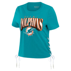 Miami Dolphins WEAR by Erin Andrews Women's Lace Up Side Modest Cropped T-Shirt - Aqua - NFL