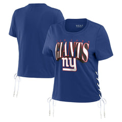New York Giants WEAR by Erin Andrews Women's Lace Up Side Modest Cropped T-Shirt - Royal - NFL