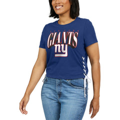 New York Giants WEAR by Erin Andrews Women's Lace Up Side Modest Cropped T-Shirt - Royal - NFL
