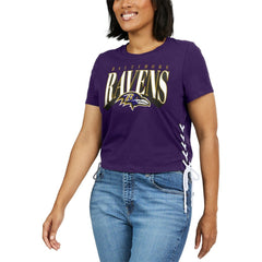 Baltimore Ravens WEAR by Erin Andrews Women's Lace Up Side Modest Cropped T-Shirt - Purple - NFL