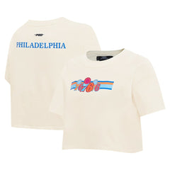 Philadelphia 76ers Pro Standard Women's Retro Striper SJ Cropped Boxy T-Shirt Cream