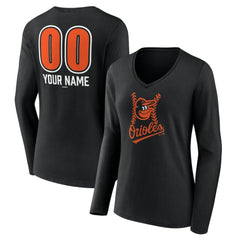 Baltimore Orioles Women's Personalized Name & Number Fastball Long Sleeve V-Neck T-Shirt Discount