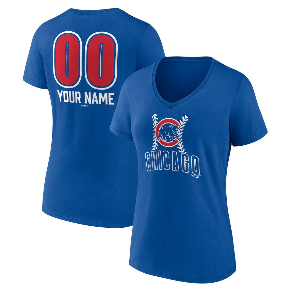 Chicago Cubs Women's Personalized Name & Number Fastball V-Neck T-Shirt Sale