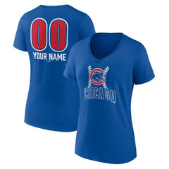 Chicago Cubs Women's Personalized Name & Number Fastball V-Neck T-Shirt Sale
