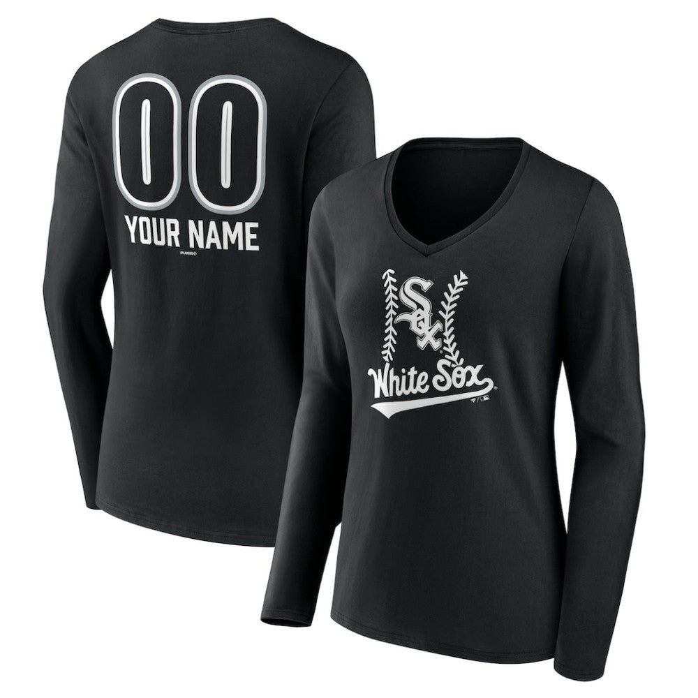 Chicago White Sox Women's Personalized Name & Number Fastball Long Sleeve V-Neck T-Shirt Discount