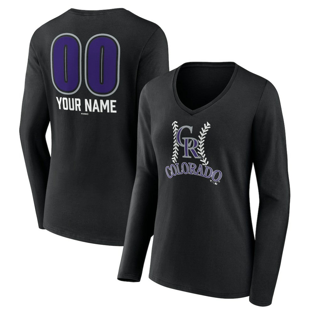 Colorado Rockies Women's Personalized Name & Number Fastball Long Sleeve V-Neck T-Shirt Discount