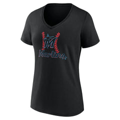 Miami Marlins Women's Personalized Name & Number Fastball V-Neck T-Shirt Sale