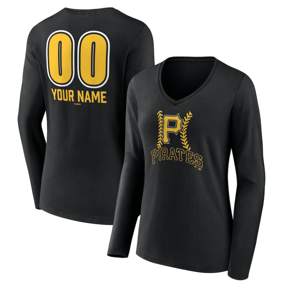 Pittsburgh Pirates Women's Personalized Name & Number Fastball Long Sleeve V-Neck T-Shirt Online