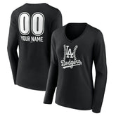 Los Angeles Dodgers Women's Personalized Name & Number Fastball Long Sleeve V-Neck T-Shirt Discount