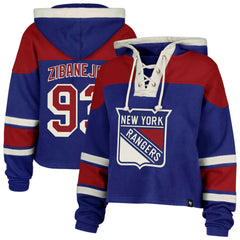 Mika Zibanejad New York Rangers '47 Women's Superior Lacer Cropped Pullover Hoodie - Blue | 47 brand online