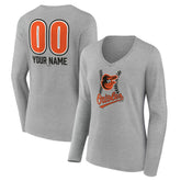 Baltimore Orioles Women's Personalized Name & Number Fastball Long Sleeve V-Neck T-Shirt Sale