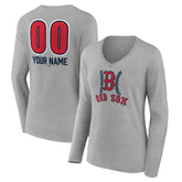 Boston Red Sox Women's Personalized Name & Number Fastball Long Sleeve V-Neck T-Shirt Outlet