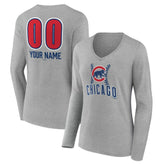 Chicago Cubs Women's Personalized Name & Number Fastball Long Sleeve V-Neck T-Shirt Online