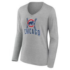 Chicago Cubs Women's Personalized Name & Number Fastball Long Sleeve V-Neck T-Shirt Online