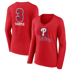 Bryce Harper Philadelphia Phillies Women's Fastball Player Name & Number Long Sleeve V-Neck T-Shirt for sale