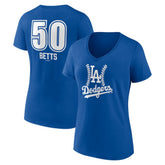 Mookie Betts Los Angeles Dodgers Women's Fastball Player Name & Number V-Neck T-Shirt Sale