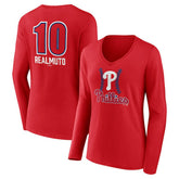 J.T. Realmuto Philadelphia Phillies Women's Fastball Player Name & Number Long Sleeve V-Neck T-Shirt Sale