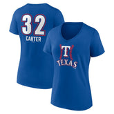 Evan Carter Texas Rangers Women's Fastball Player Name & Number V-Neck T-Shirt Sale