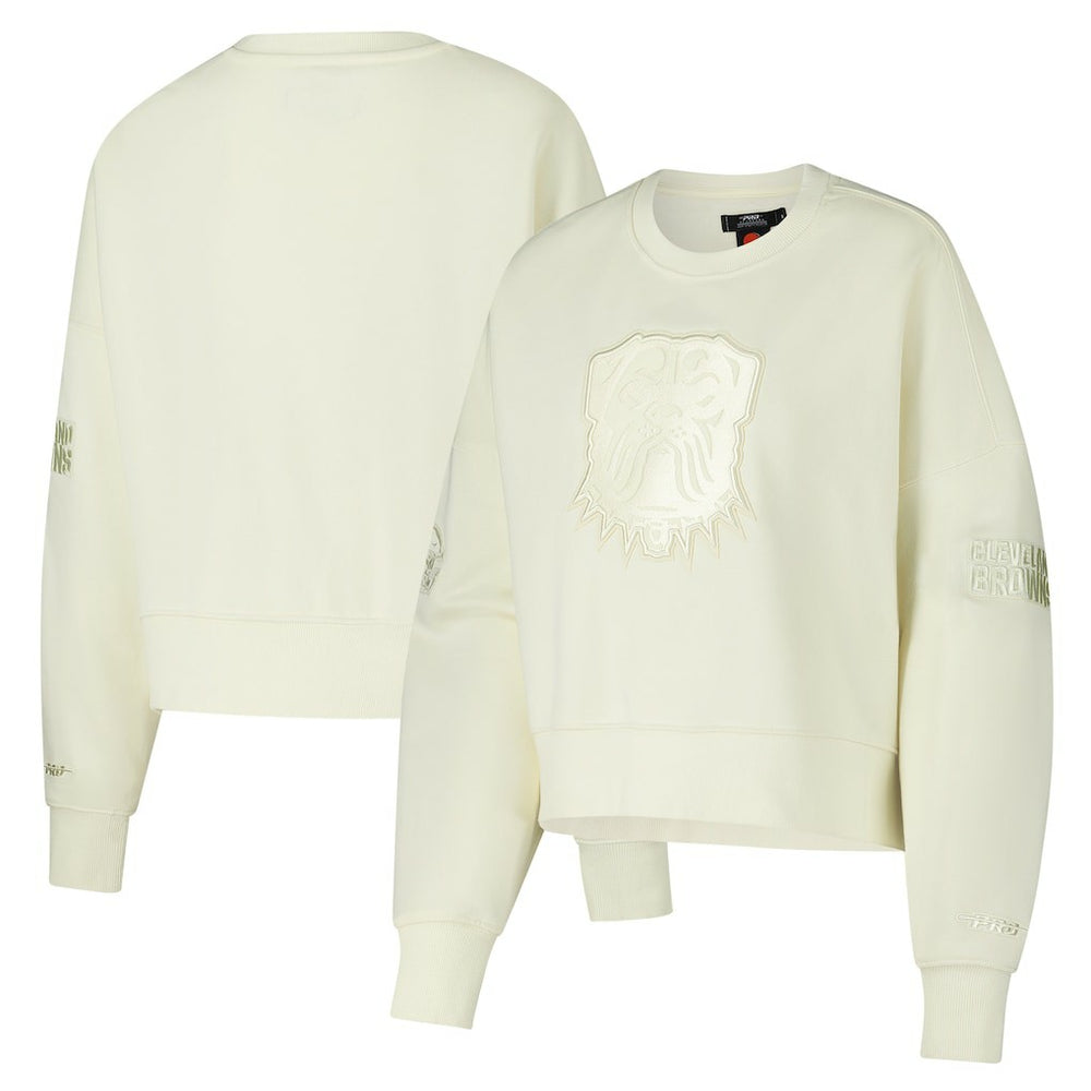 Cleveland Browns Pro Standard Triple Tonal Cropped Fleece Pullover Sweatshirt - Cream - NFL
