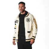 Boston Bruins The Wild Collective Unisex Jacquard Full-Zip Sweater - Cream | NHL Clearance